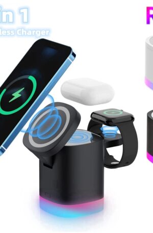 Magnetic Wireless Fast Charger For Smart Phone RGB Ambient Light Charging Station For Airpods IWatch